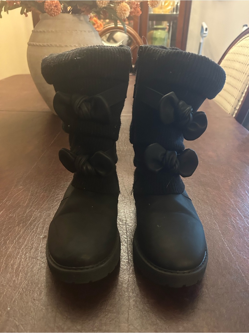 Amazon Black Kids Bow Accent Winter Boots